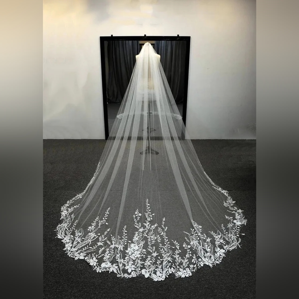 Etsy Cathedral wedding veil with floral lace